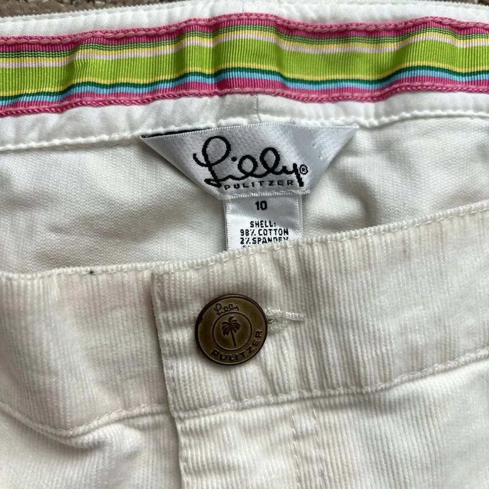 Lilly Pulitzer Corduroy Pants Women Size 10 Stretch Bootcut Off White - Picture 4 of 11